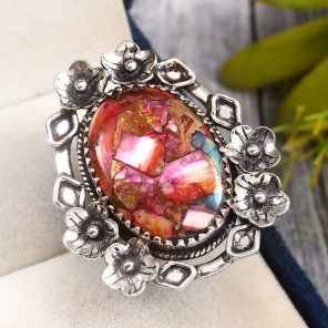 Pink Dahlia Turquoise Ring Size US 7 Sterling Silver 925 (RS109-41)
