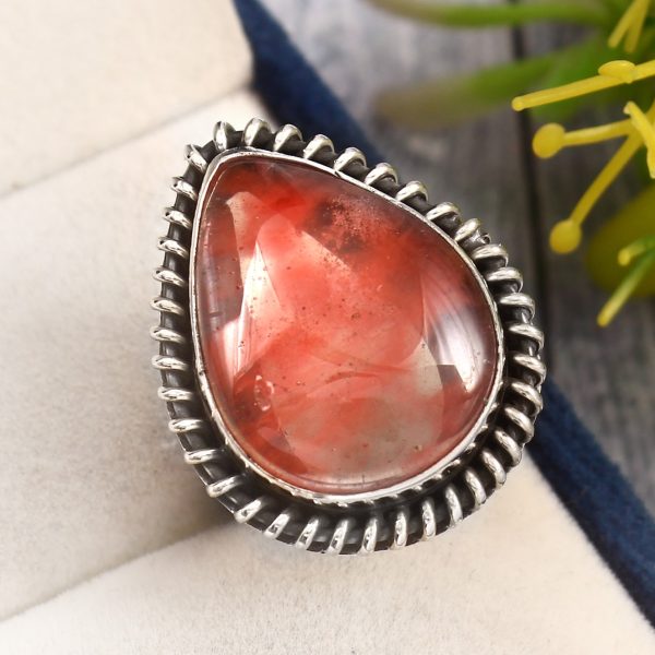 Strawberry Quartz Ring Size US 6 Sterling Silver 925 (RS110-111)