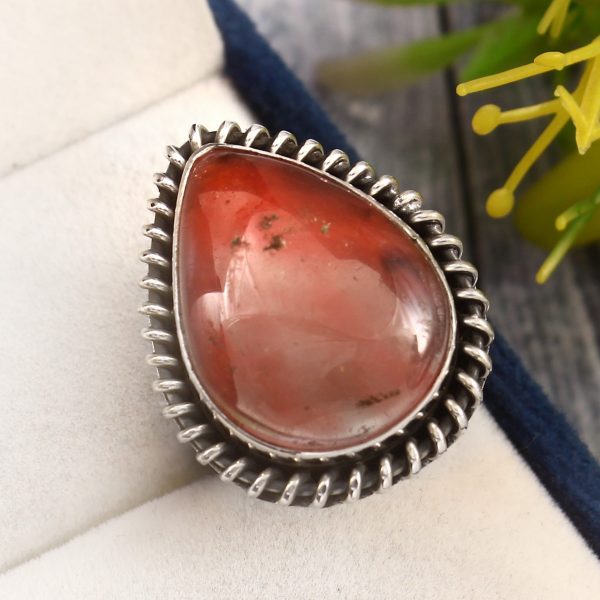 Strawberry Quartz Ring Size US 6 Sterling Silver 925 (RS110-113)
