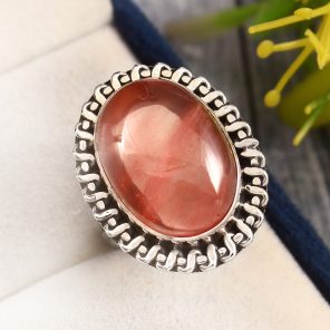 Strawberry Quartz Ring Size US 7 Sterling Silver 925 (RS110-114)