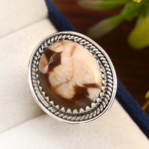 Peanut Wood Jasper Ring Size US 7 Sterling Silver 925 (RS105-218)