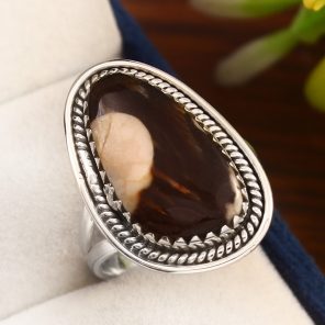 Peanut Wood Jasper Ring Size US 10 Sterling Silver 925 (RS105-221)