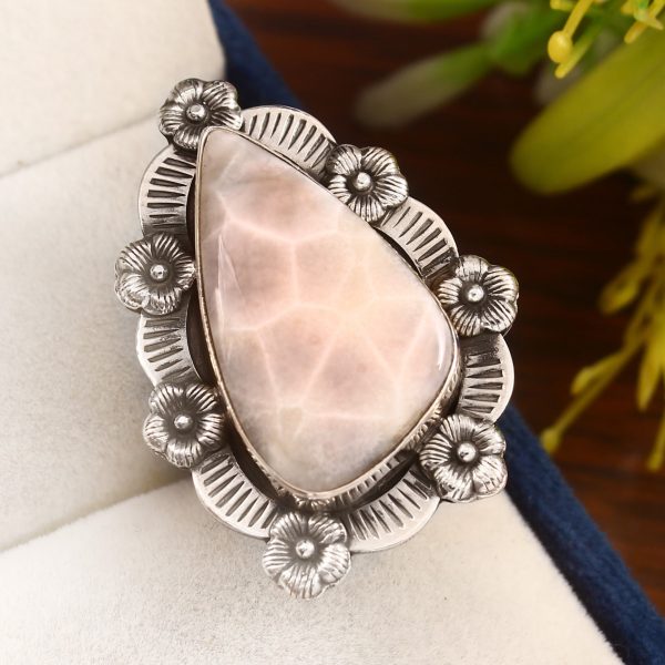 Natrolite (Pink Larimar) Ring Size US 8 Sterling Silver 925 (RS109-48)