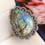 Azurite Turquoise Ring Size US 10 Sterling Silver 925 (RS112-33)
