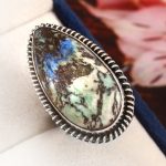 Azurite Turquoise Ring Size US 7 Sterling Silver 925 (RS112-36)
