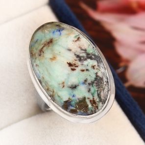 Azurite Turquoise Ring Size US 7 Sterling Silver 925 (RS112-5)