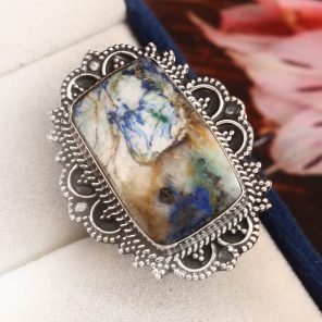 Azurite Turquoise Ring Size US 7 Sterling Silver 925 (RS112-52)