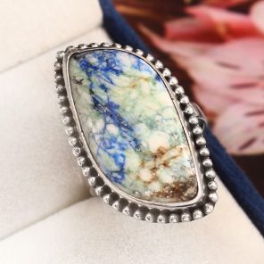 Azurite Turquoise Ring Size US 11 Sterling Silver 925 (RS112-37)