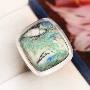 Azurite Turquoise Ring Size US 8 Sterling Silver 925 (RS112-9)