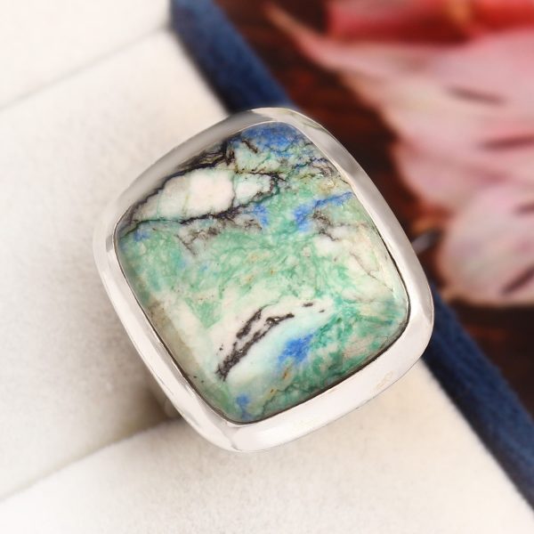 Azurite Turquoise Ring Size US 8 Sterling Silver 925 (RS112-9)