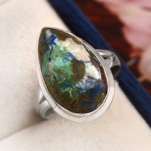 Azurite Turquoise Ring Size US 7 Sterling Silver 925 (RS112-10)