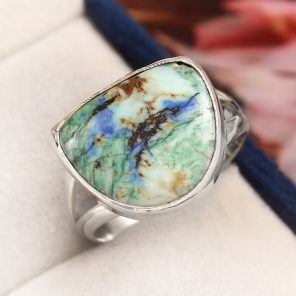 Azurite Turquoise Ring Size US 10 Sterling Silver 925 (RS112-16)