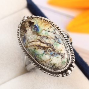 Azurite Turquoise Ring Size US 10 Sterling Silver 925 (RS112-41)
