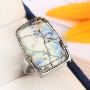 Azurite Turquoise Ring Size US 11 Sterling Silver 925 (RS112-19)