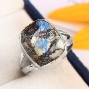 Azurite Turquoise Ring Size US 10 Sterling Silver 925 (RS112-28)