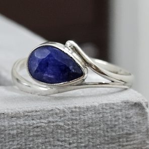 Blue Sapphire Dainty 925 Sterling Silver Ring (RS8-440)