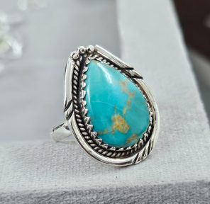 Kingman Turquoise Ring Size US 8 Sterling Silver 925 (REXT46-56)