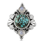 Tibetan Turquoise & Moonstone 925 Sterling Silver Ring (RS25-127)