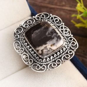 White Buffalo Turquoise Ring Size US 8 925 Sterling Silver (RS24-123)