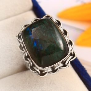 Green Moonstone Ring Size US 8 925 Sterling Silver (REXT51-23)