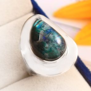 Green Moonstone Ring Size US 9 925 Sterling Silver (REXT51-12)