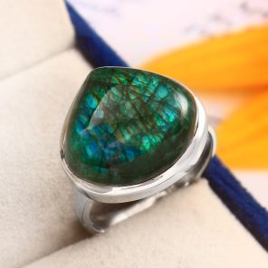 Green Moonstone Ring Size US 9 925 Sterling Silver (REXT51-15)