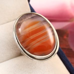 Orange Bandaid Agate Ring Size US 12 925 Sterling Silver (RS24-116)