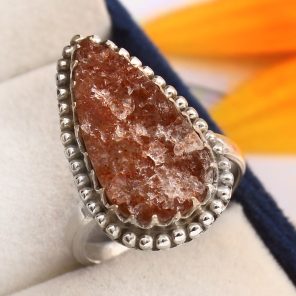 Raw Strawberry Quartz Ring Size US 8 925 Sterling Silver (REXT51-28)