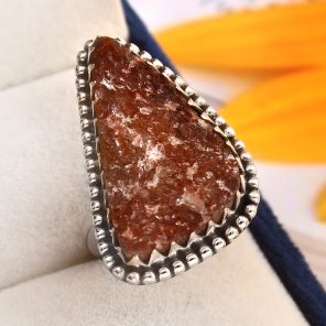 Raw Strawberry Quartz Ring Size US 9 925 Sterling Silver (REXT51-31)