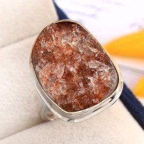 Raw Strawberry Quartz Ring Size US 10 925 Sterling Silver (REXT51-27)