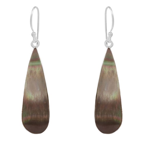 Black Mother Of Pearl 2" 925 Sterling Silver Earring (RS105-315)