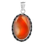 Orange bandaid Agate 2" 925 Sterling Silver Pendant (REXT56-33)