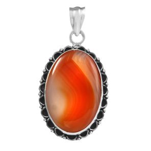 Orange bandaid Agate 2" 925 Sterling Silver Pendant (REXT56-33)