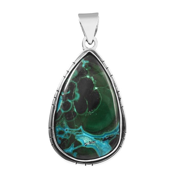 Azurite Malachite 1.75" 925 Sterling Silver Pendant (REXT56-37)