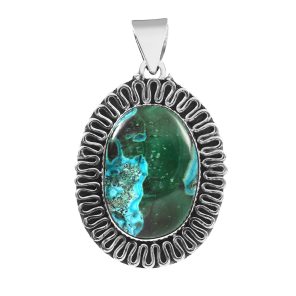 Azurite Malachite 1.5" 925 Sterling Silver Pendant (REXT56-41)