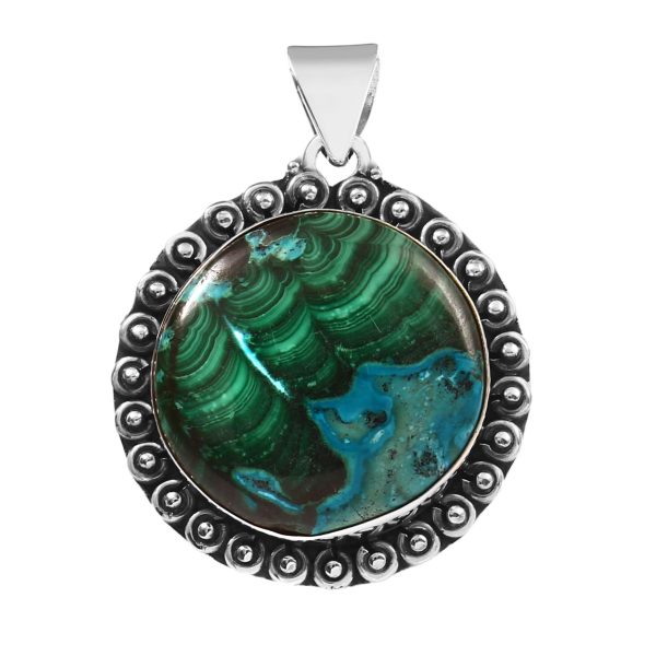 Azurite Malachite 1.5" 925 Sterling Silver Pendant (REXT56-42)