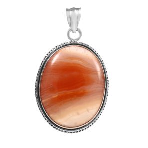 Orange bandaid Agate 1.75" 925 Sterling Silver Pendant (REXT56-35)