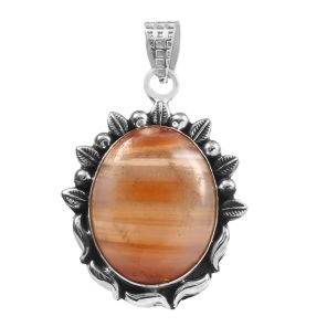 Orange bandaid Agate 1.75" 925 Sterling Silver Pendant (REXT56-36)