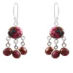 Pink Dahlia Turquoise 925 Sterling Silver Chandalier Earring (RS114-61)
