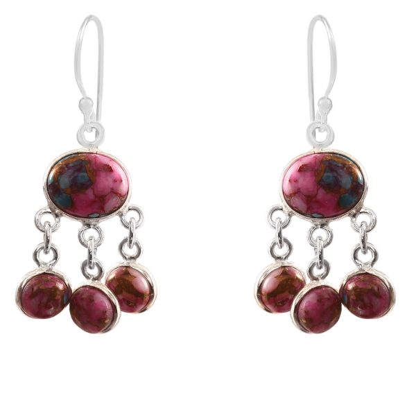 Pink Dahlia Turquoise 925 Sterling Silver Chandalier Earring (RS114-61)