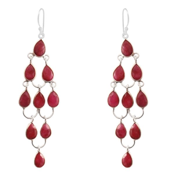 Ruby 925 Sterling Silver Chandalier Earring (RS114-27)