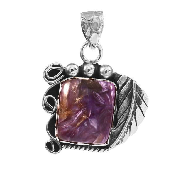 Charoite 1.25â€³ 925 Sterling Silver Pendant (RS109-234)