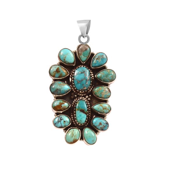 Mohave Turquoise 2.25â€³ 925 Sterling Silver Cluster Pendant (RS109-177)