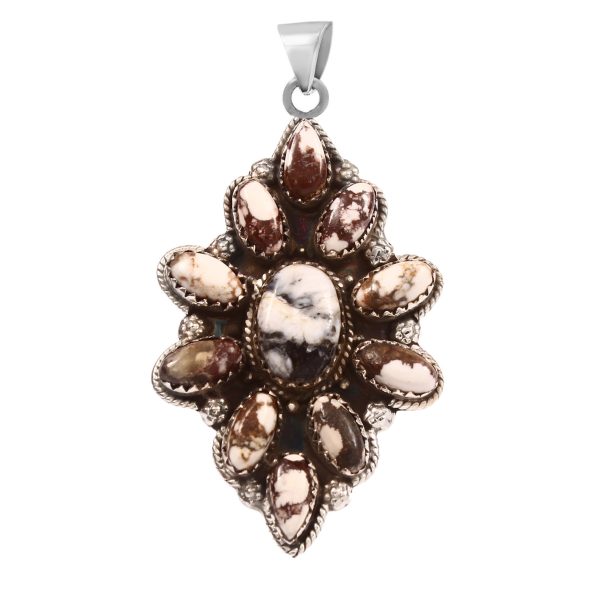 White Buffalo and Wild Horse Jasper 2.5â€³ 925 Sterling Silver Cluster Pendant (RS109-176)