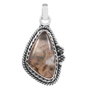 Moss Agate 1.5â€³ 925 Sterling Silver Pendant (RS109-170)