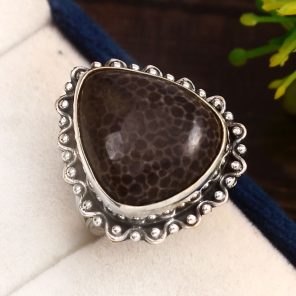 Black Fossil Coral Ring Size US 6 925 Sterling Silver (RS24-107)