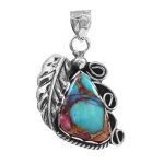 Pink Dahlia Turquoise 1.25" 925 Sterling Silver Pendant (RS105-338)