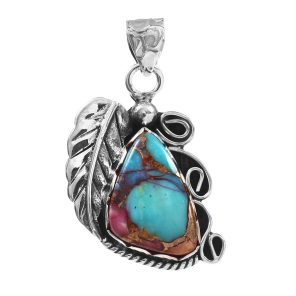 Pink Dahlia Turquoise 1.25" 925 Sterling Silver Pendant (RS105-338)