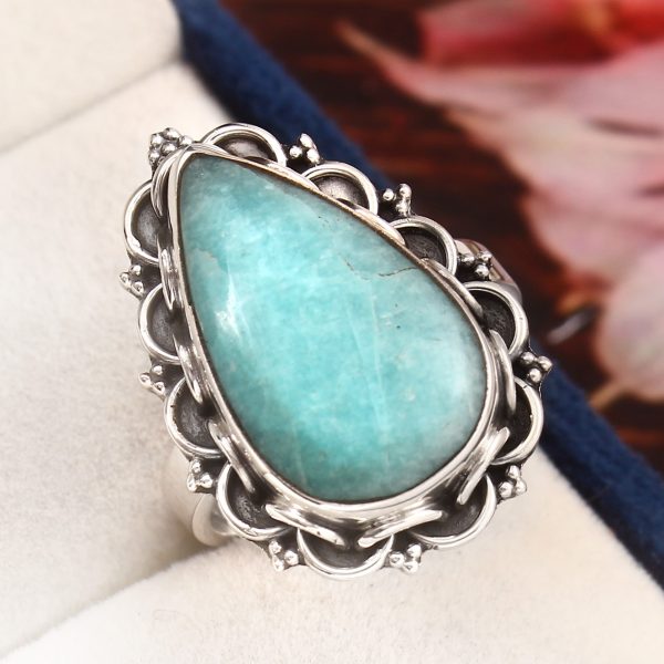 Peruvian Amazonite Ring Size US 9 925 Sterling Silver (REXT42-36)