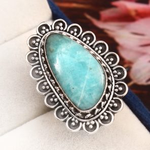 Peruvian Amazonite Ring Size US 8 925 Sterling Silver (REXT42-30)